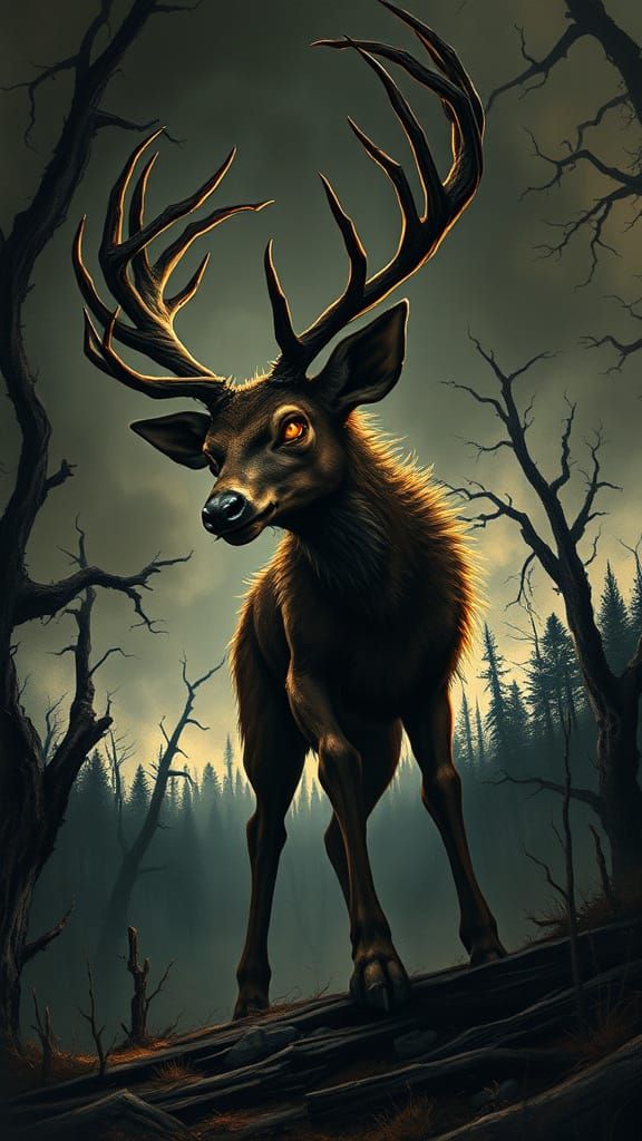 The Twisted, Nightmarish Bambi in Dark Fantasy Style