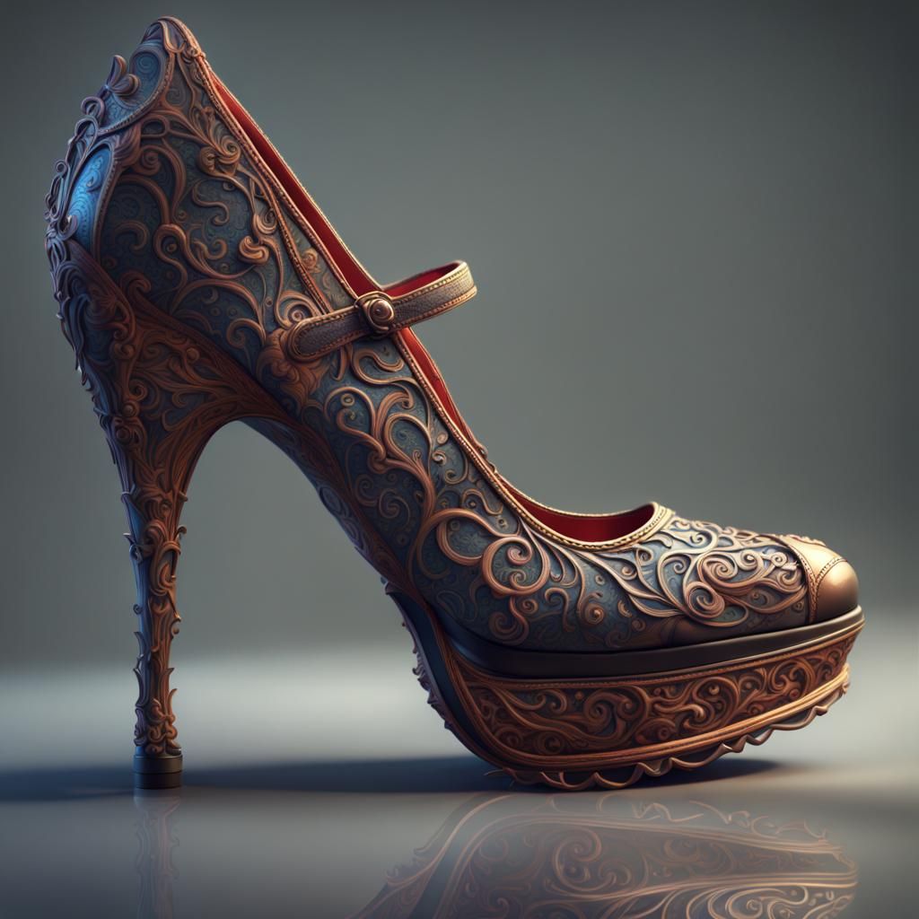 Intricate Laced High Heel Shoe: Detailed Matte Painting