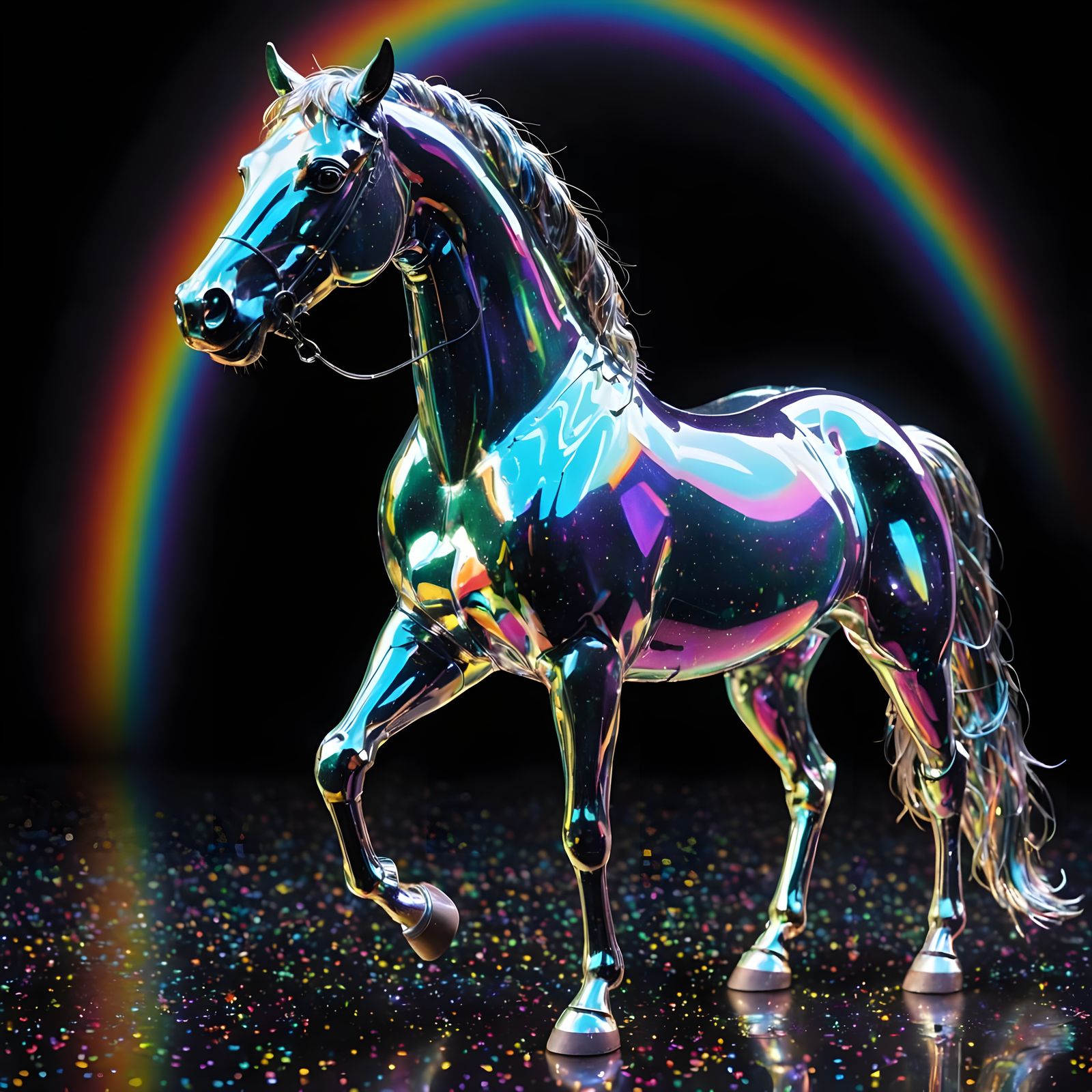Surreal Holographic Horse in Iridescent Light