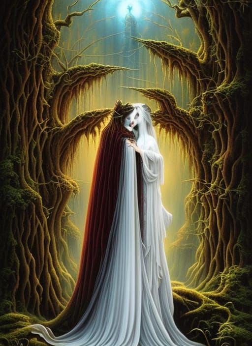 Whimsical Holy Grail Tree Skull in Surreal Digital Art