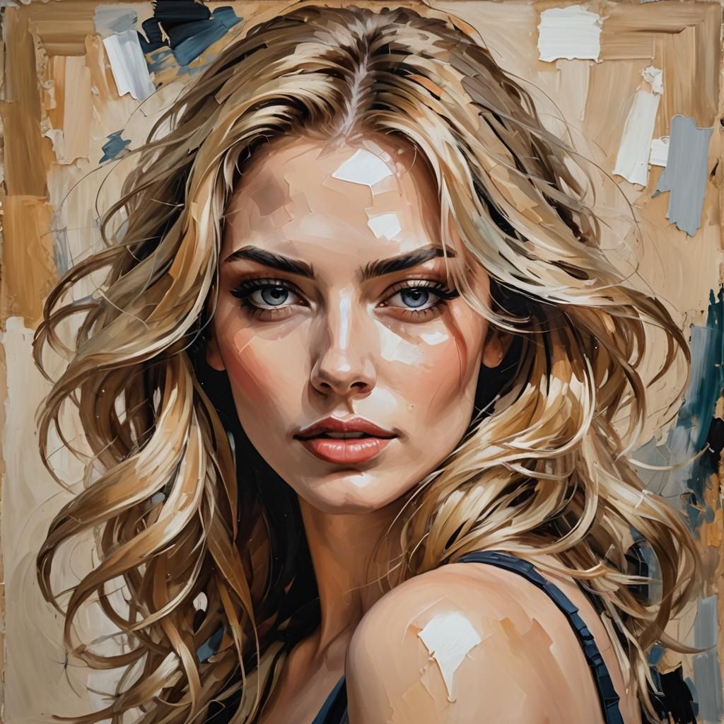 Blond Woman Portrait as Impasto Oil Painting