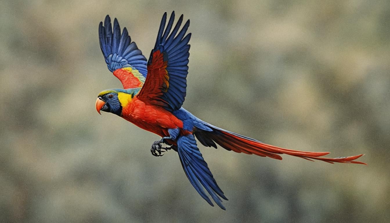 Scarlet Macaw in Flight: Hyperrealistic Bird Art