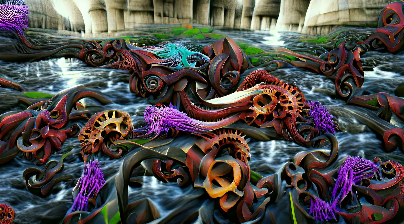 Cyborg River Dam in Colourful Impasto Style