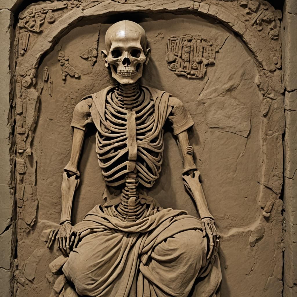 Mummified Monk in Gouache and Watercolor Style