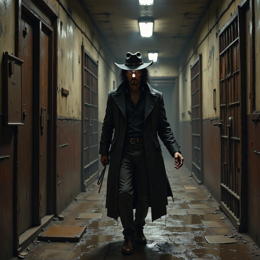 Menacing Figure Emerges from Shadows in Old West Jail