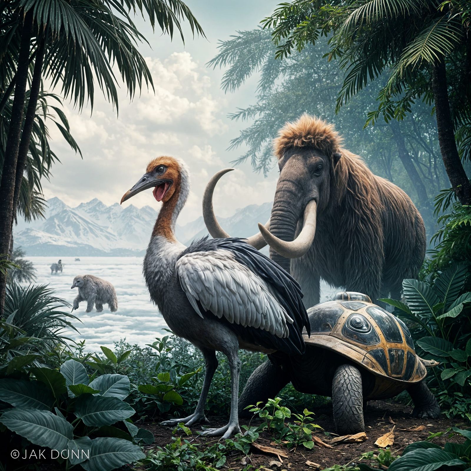 Dodo in Tropical Paradise, Mammoth in Winter Wilderness, Pin...