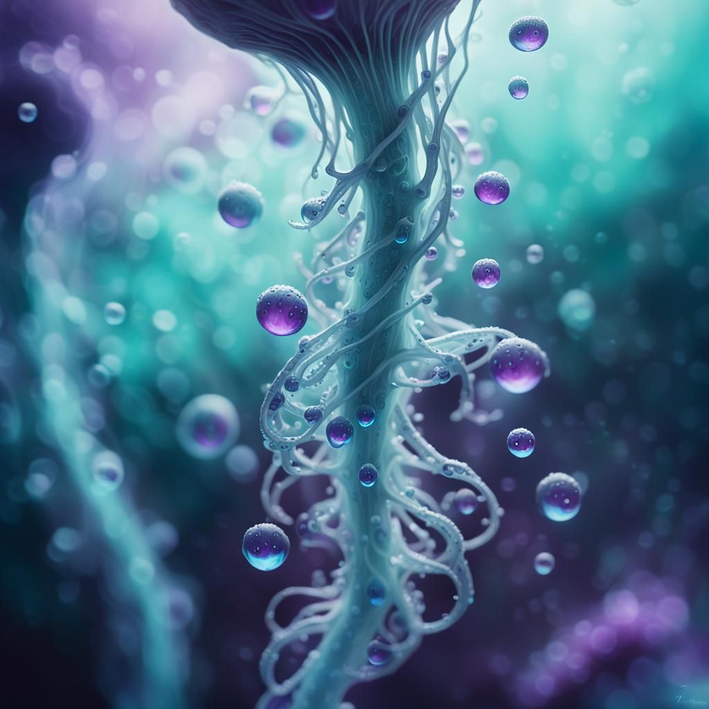 Hyper-Realistic Leviathan Spores in Misty Blue Light