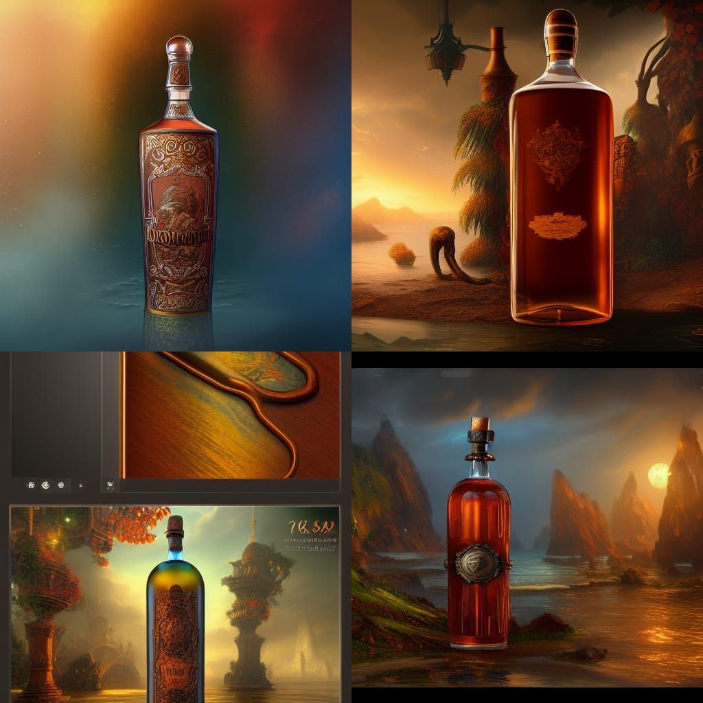Fantastical Rum Bottle in Detailed Matte Painting