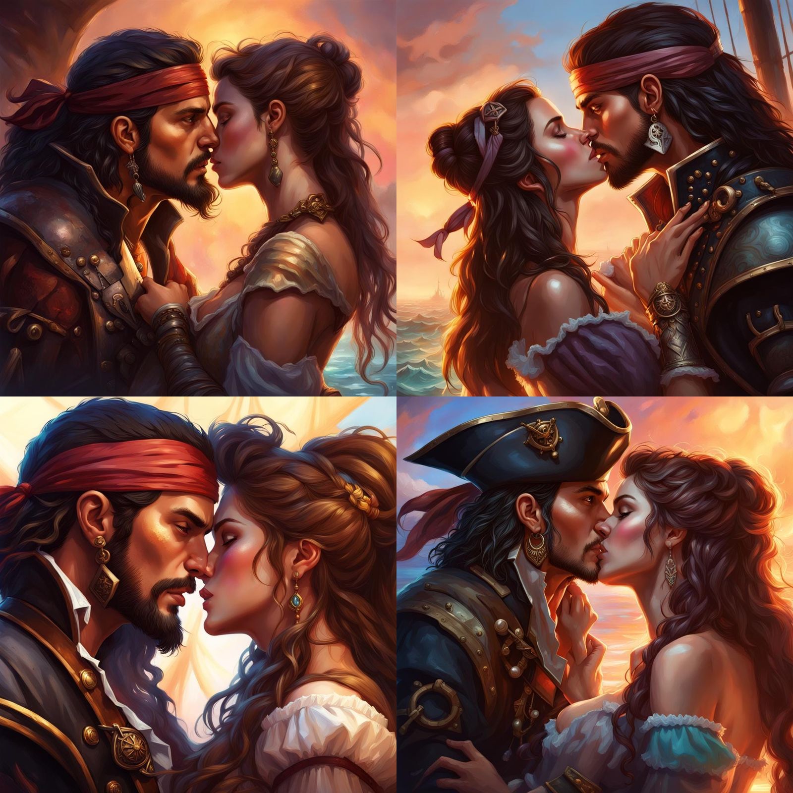 Fantasy, romantic, tense, d&d, dnd, pirate and a princess, kiss