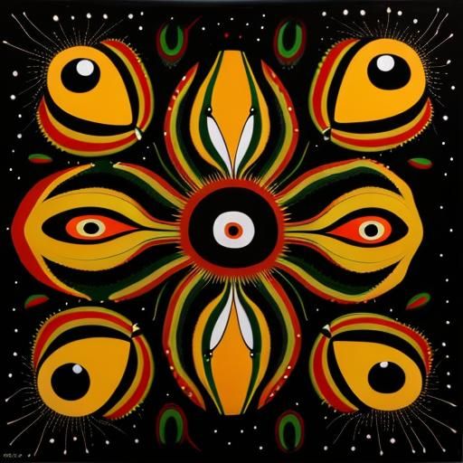 Abstract Christmas Faces in Aboriginal Surrealist Oil Painti...