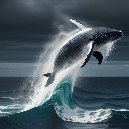 Ocean Wave Rises from Open Book with Jumping Whale