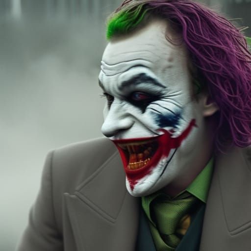 Heath Ledger Joker in Foggy City, Realistic 4K