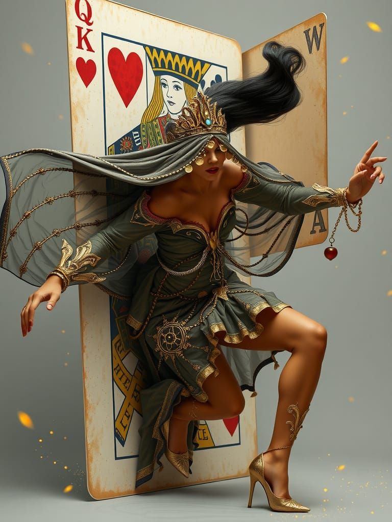 Steampunk Queen Escapes Playing Card in Ethereal Fantasy