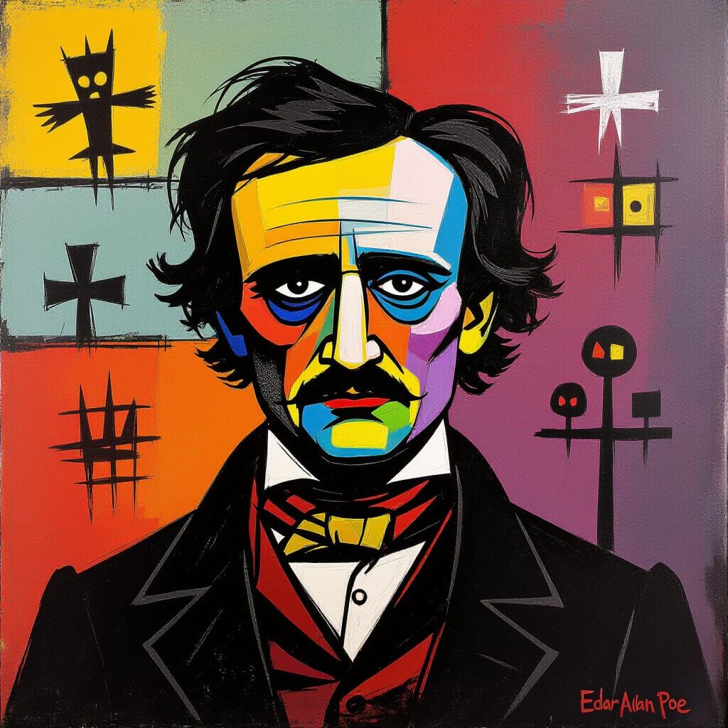 Edgar Allan Poe Portrait in Raw, Energetic Style