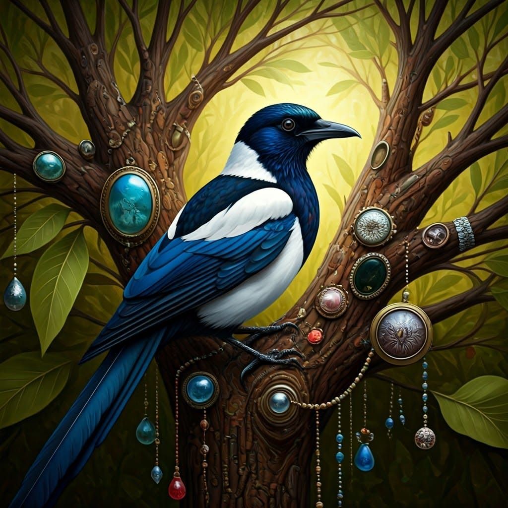 Whimsical Magpie Amidst Recycled Masterpiece
