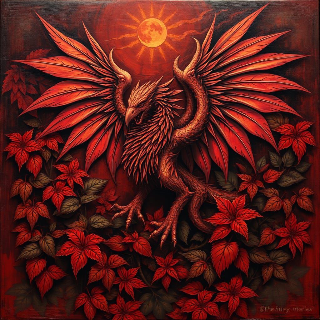 Griffin in Lush Foliage: Detailed Matte Painting