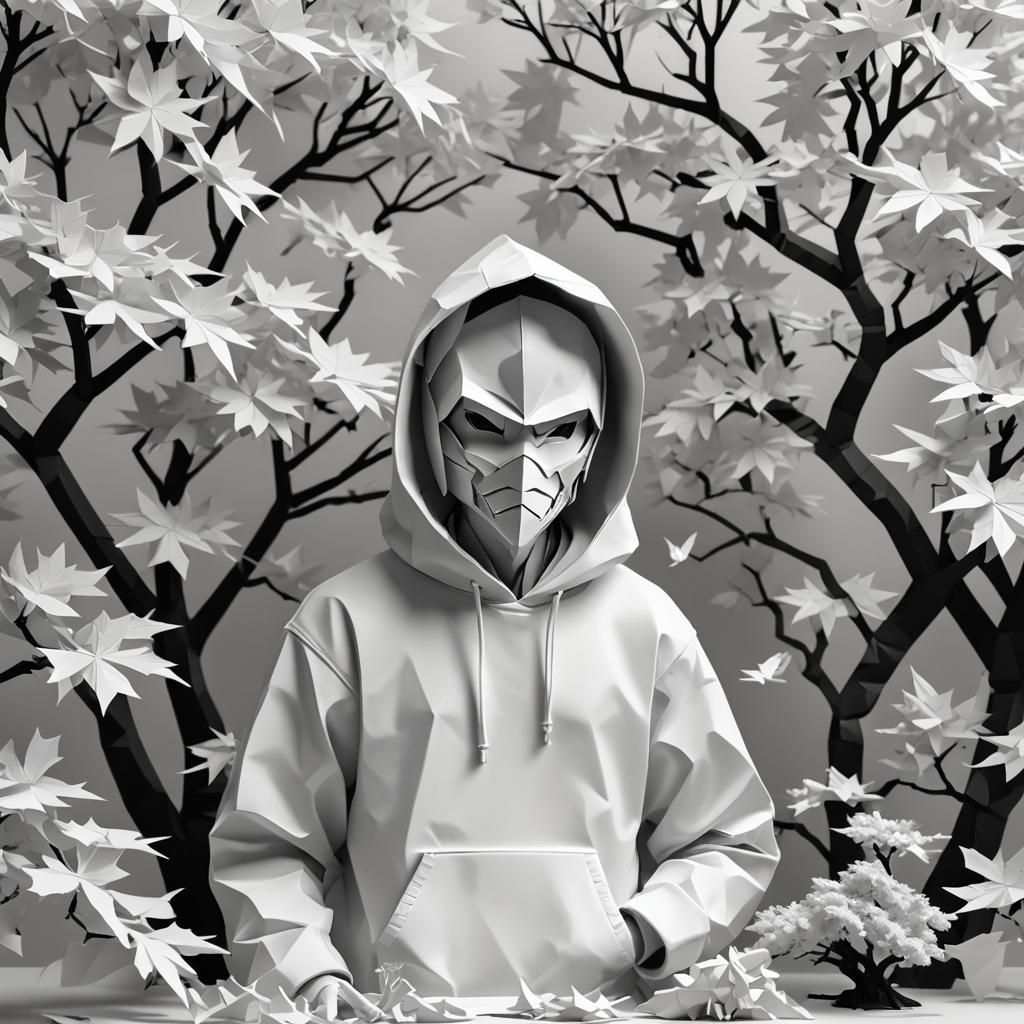 White Dai-Tengu in Origami Papercraft Style