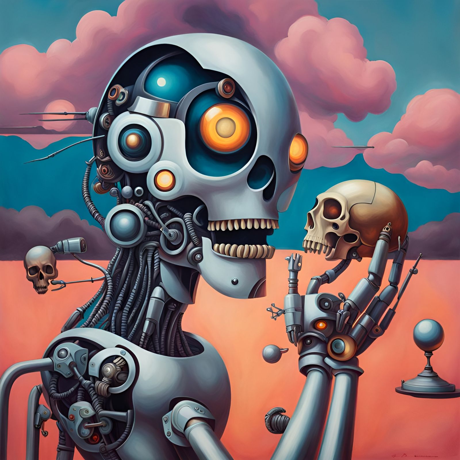 Robot with Skull: A Pop Surrealist Vision