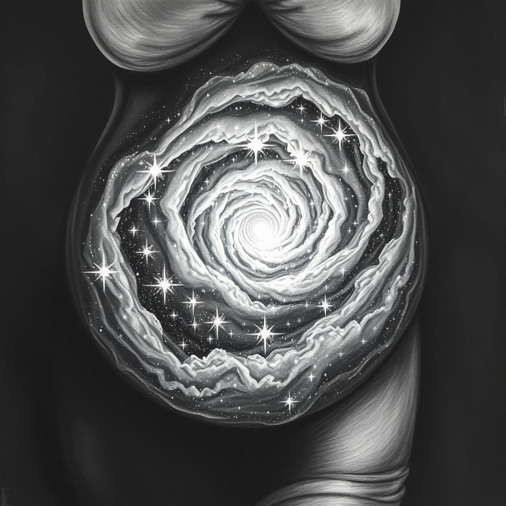Cosmic Birth in Ethereal Charcoal