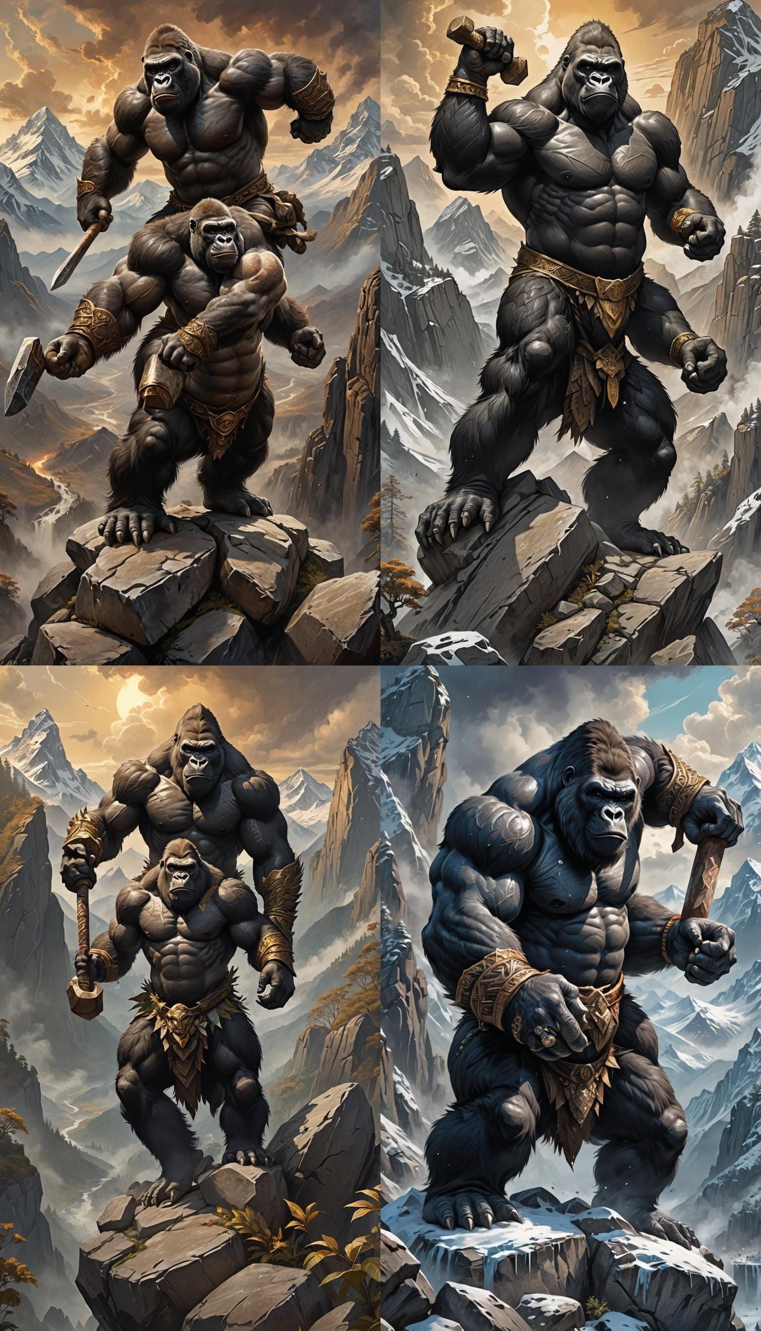 Gorilla Gladiator Dominating Mountain Landscape