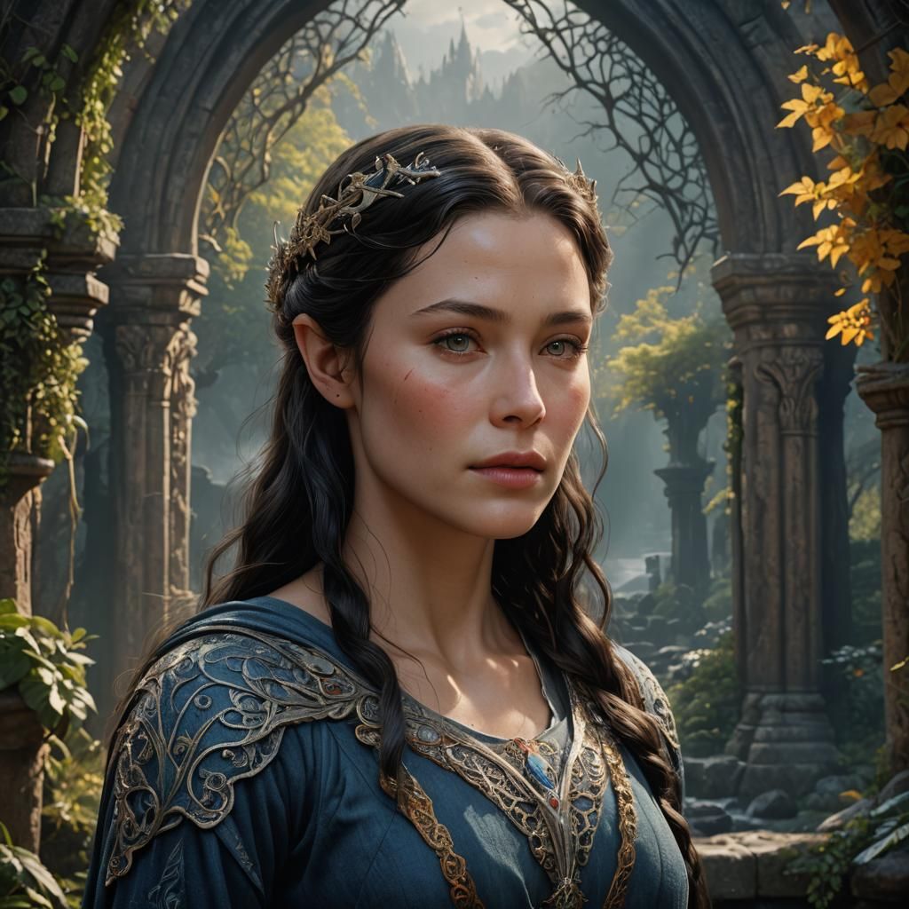 Realistic Portrait of Arwen in Detailed Matte Painting