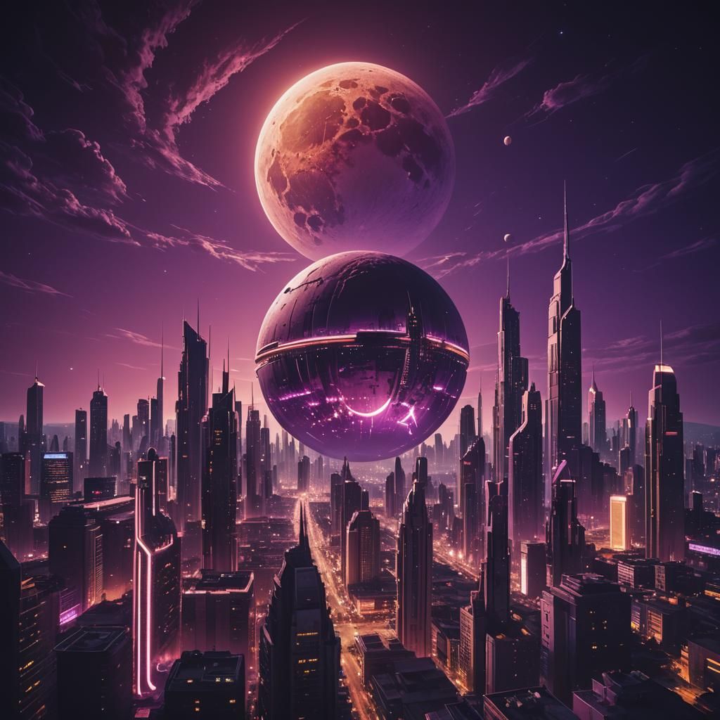 Futuristic Planetscape with Neon Cities
