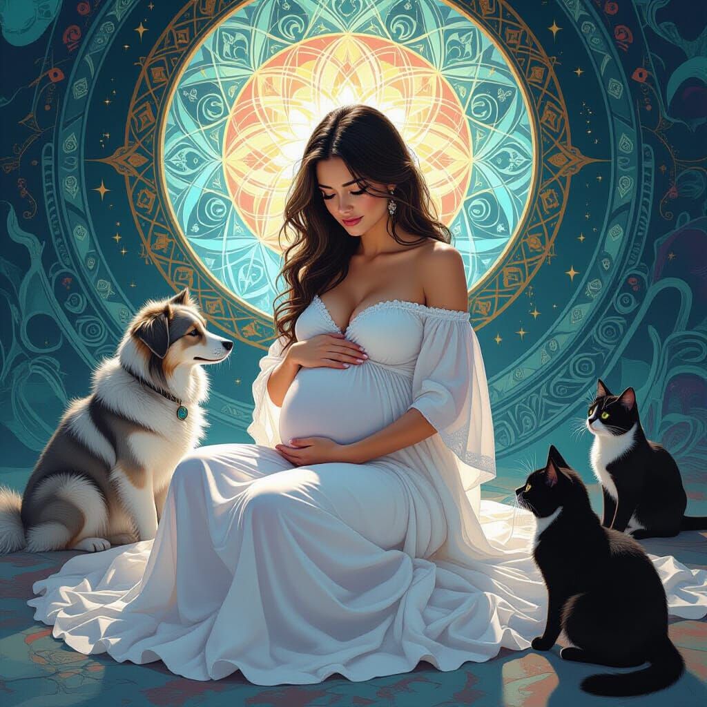 Stressed Pregnant Woman in Chaotic Nursery: Spiritual Art