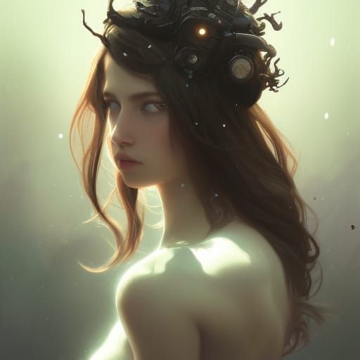 Darkness Portrait by Rutkowski, Artgerm, and Mucha