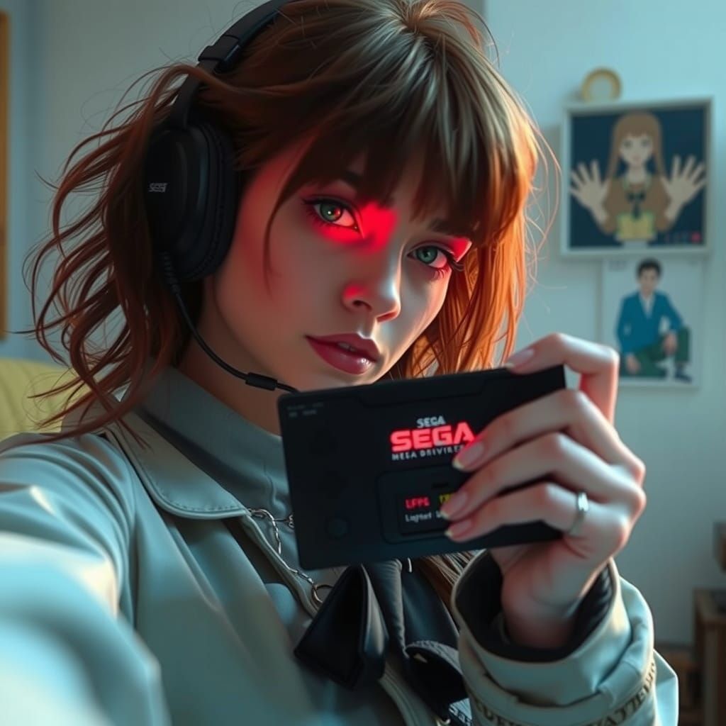 Cyberpunk Girlfriend Holding Sega Mega Drive