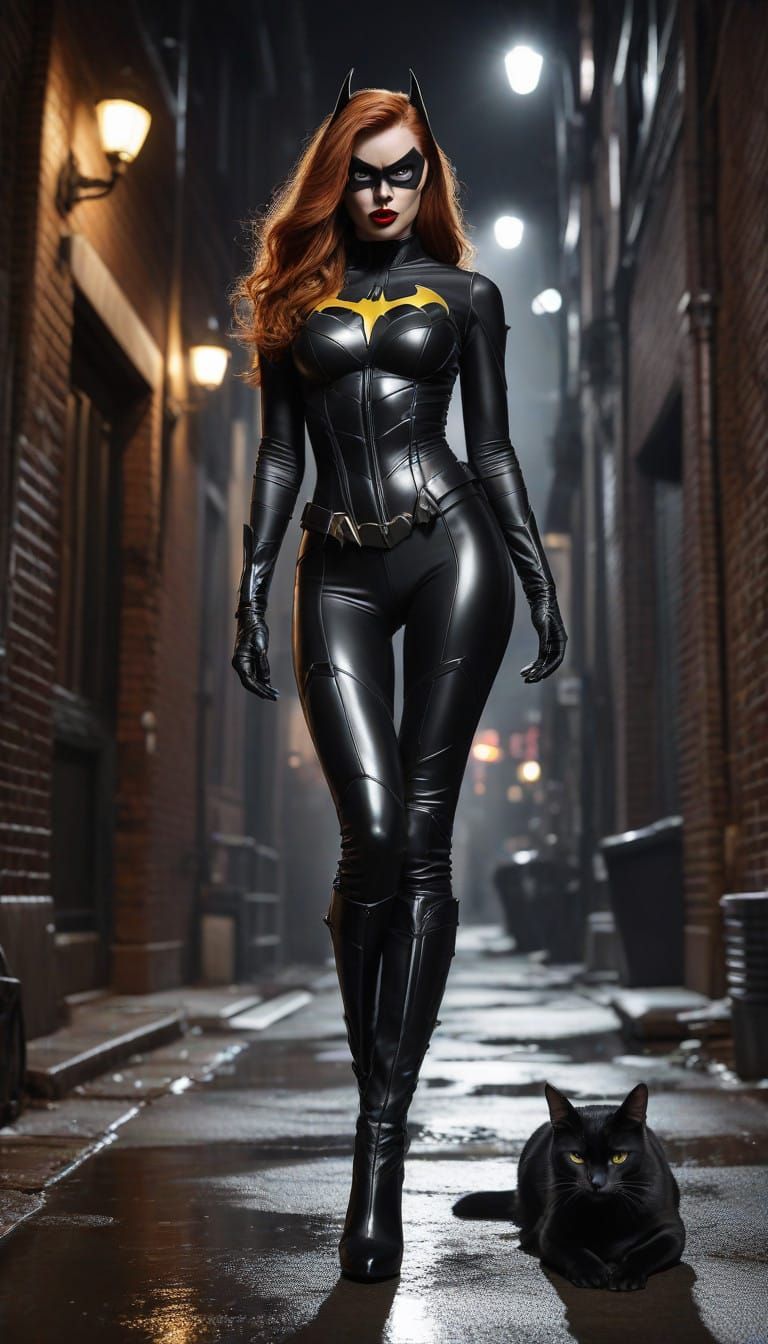 Futuristic Batgirl Strides Through Dark Alley