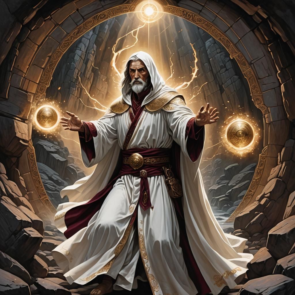 Wizard Casting Shield Spell in a Cave