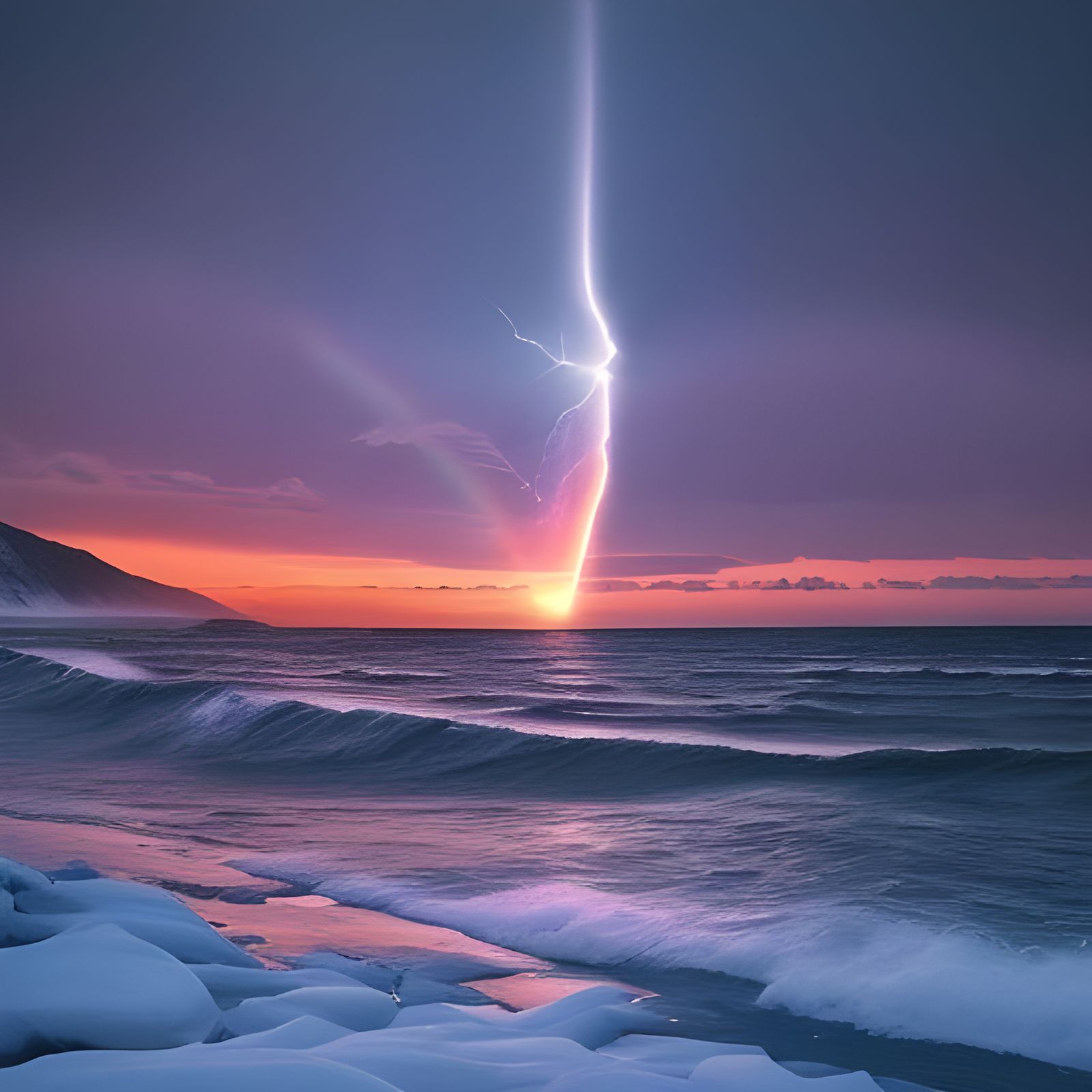 Colorful Sunset with Lightning and Rainbow