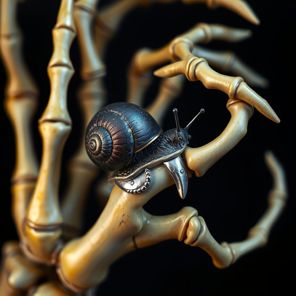 Gothic Snail Amidst Skeletal Hand