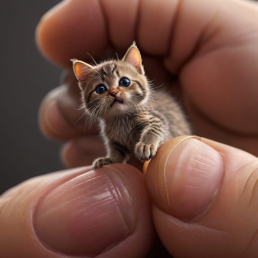 Tiny Cat on Finger: Extreme Close-Up Macro Photography
