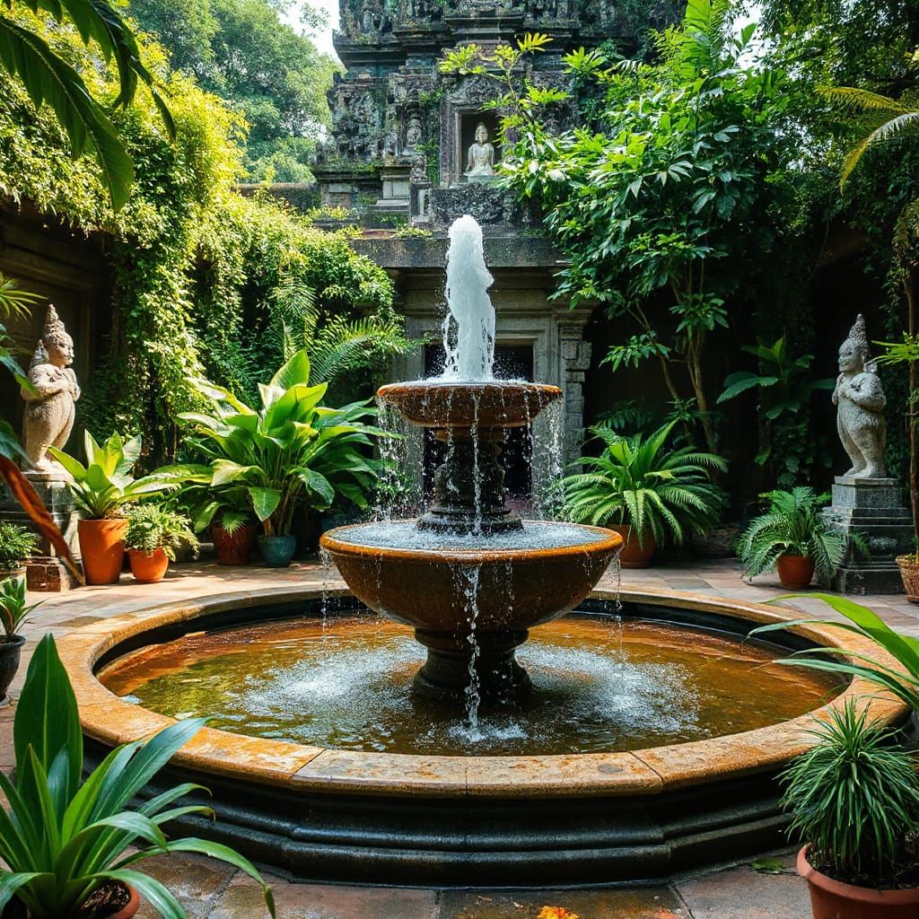 Ancient Khmer Temple Fountain Overgrown
