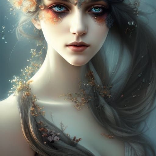 Gothic Fairy Beauty with Glowing Eyes, Hyperdetailed Art