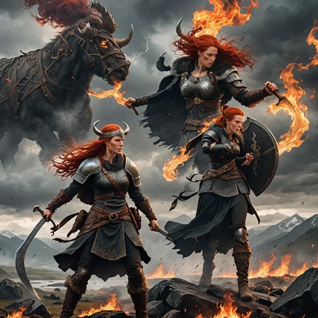 Viking Women Battle for Flaming Hearts