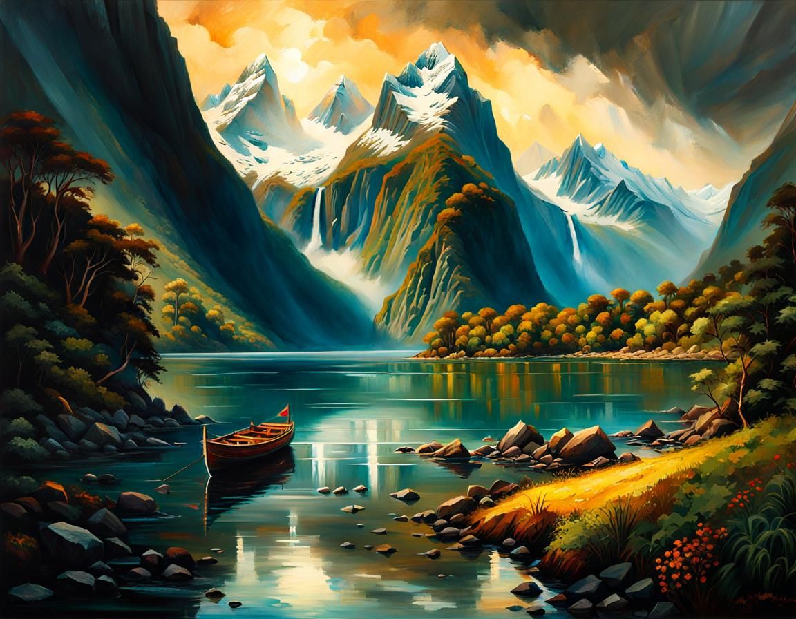 Milford Sound Impressionistic Oil Painting