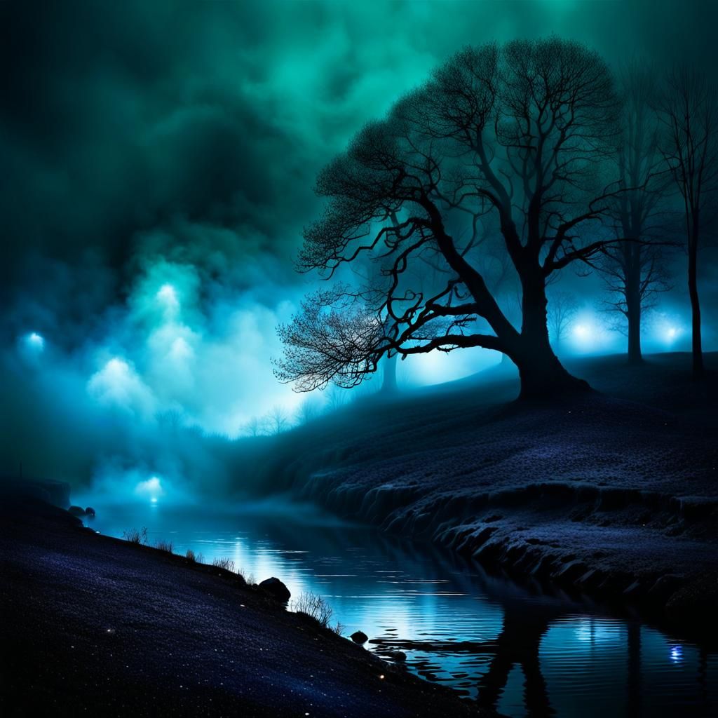 Mystical Black Fog Drifting in Ethereal Realm