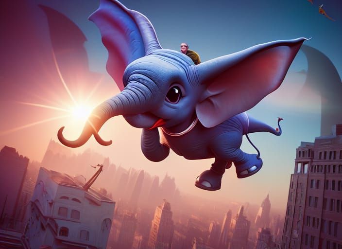 Dumbo Flying: 3D Rendered Digital Art