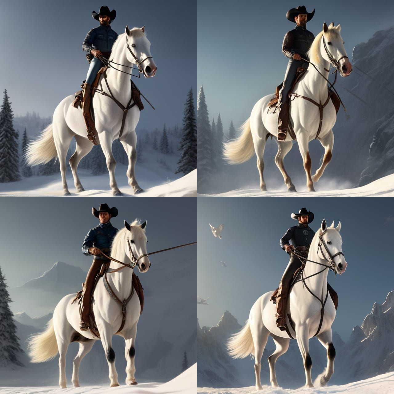 Cowboy on Horse in Winter Cel-Shaded Landscape