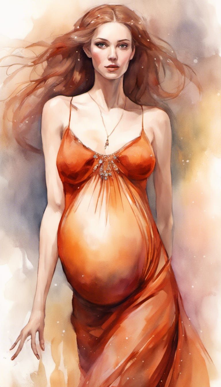 Joyful Pregnant Woman Dancing in Flowing Dress