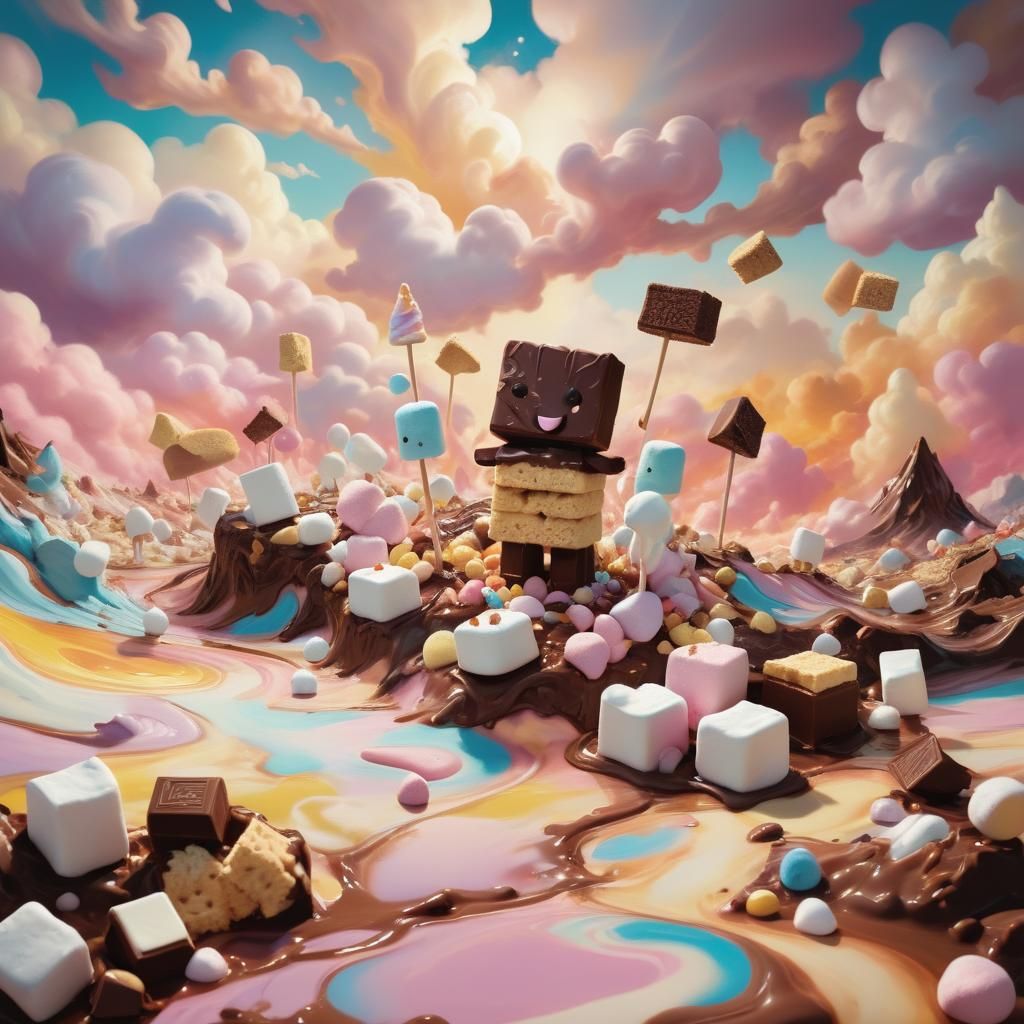 Surreal Candy Punk Characters in Dreamlike Landscape
