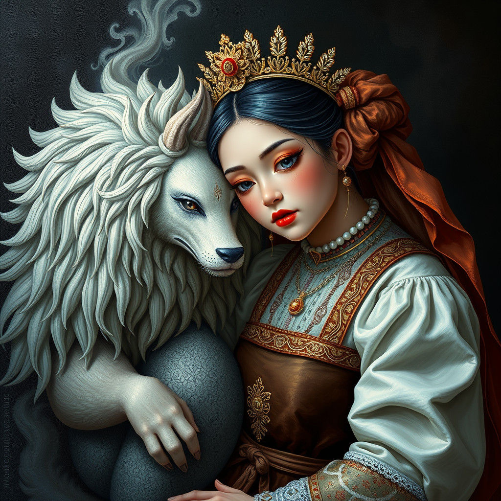 Fiery Woman-Flower Hybrid in Impasto Style