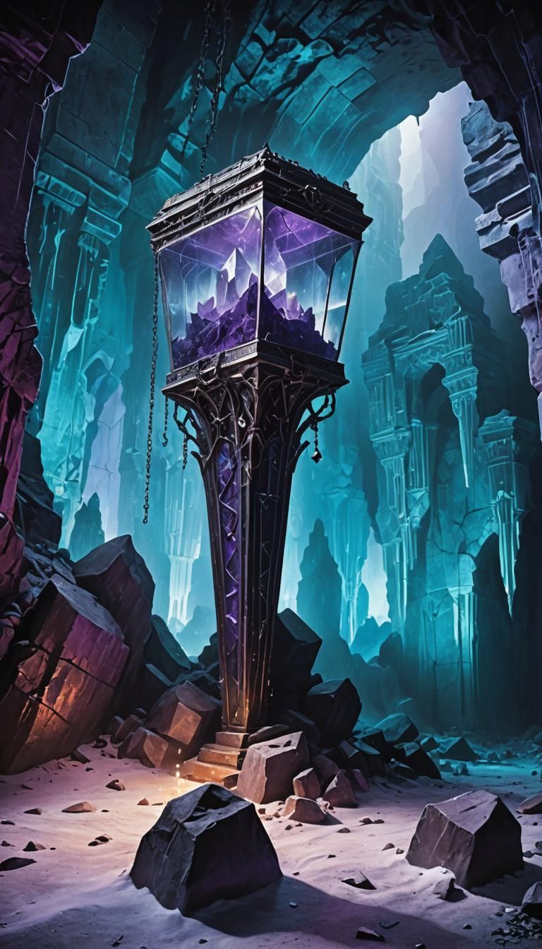 Mystical Gothic Cavern with Crystal Coffin