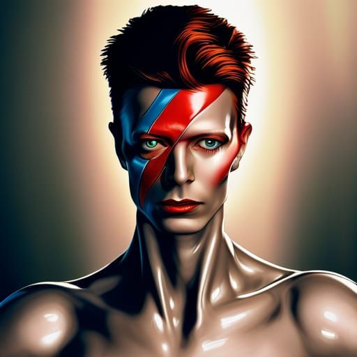 David Bowie Robot in Futuristic Cityscape