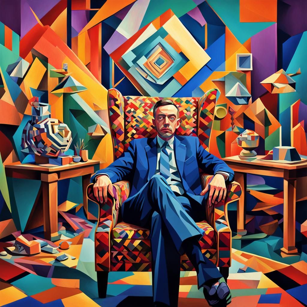 Geometric Cubist Portrait in Fauvist Art Deco Style