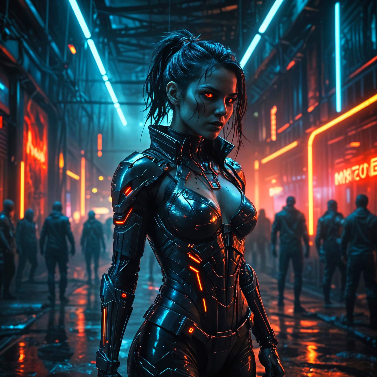 Cyberpunk Vampire Warrior Dominates Futuristic Nightclub