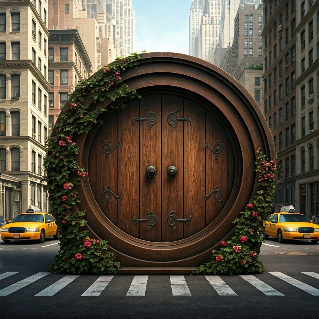 Surreal Doorway in Manhattan, Fantasy Art Style