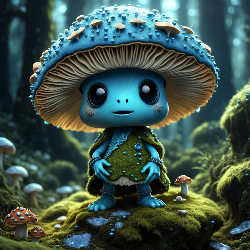 Mushroom Person with Moss and Blue Glow: Fantasy Art